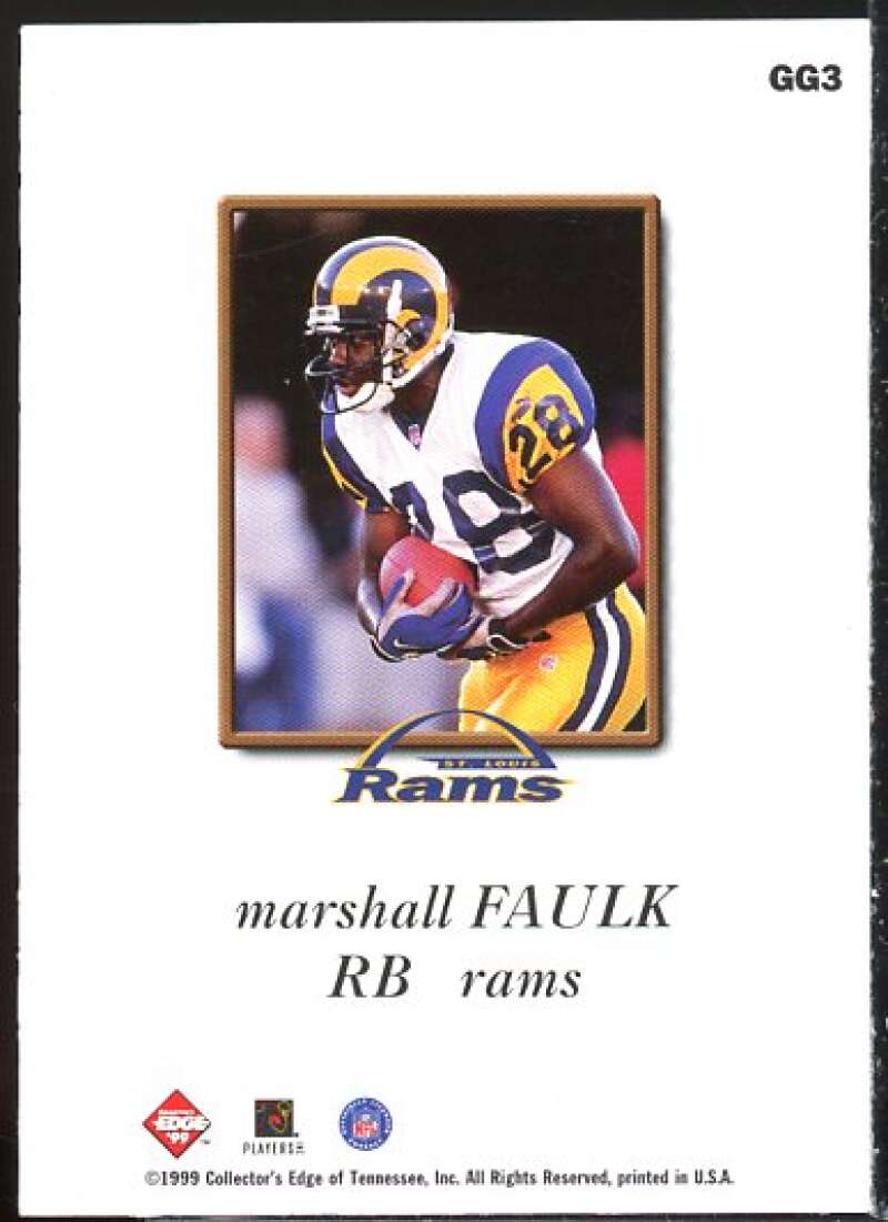 Marshall Faulk Card 1999 Collector's Edge Odyssey GameGear Hologold #GG3  Image 2