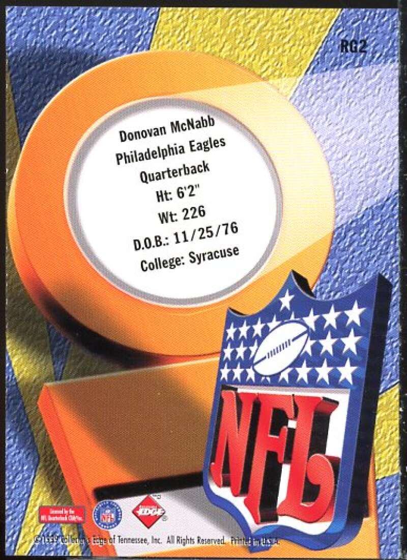 Donovan McNabb 1999 Collector's Edge First Place Rookie Game Gear HoloGold #RG2  Image 2
