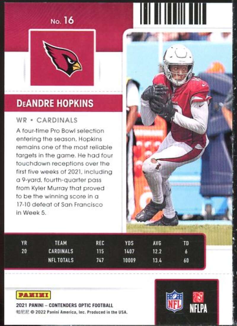 DeAndre Hopkins Card 2021 Panini Contenders Optic #16  Image 2