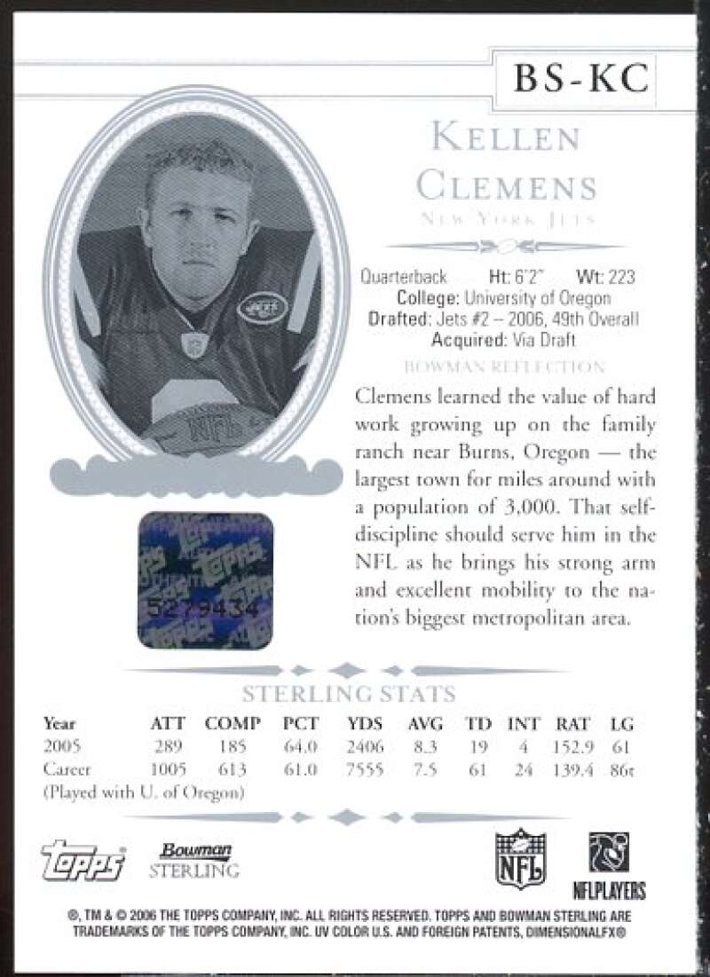 Kellen Clemens JSY AU Rookie Card 2006 Bowman Sterling #KC2  Image 2