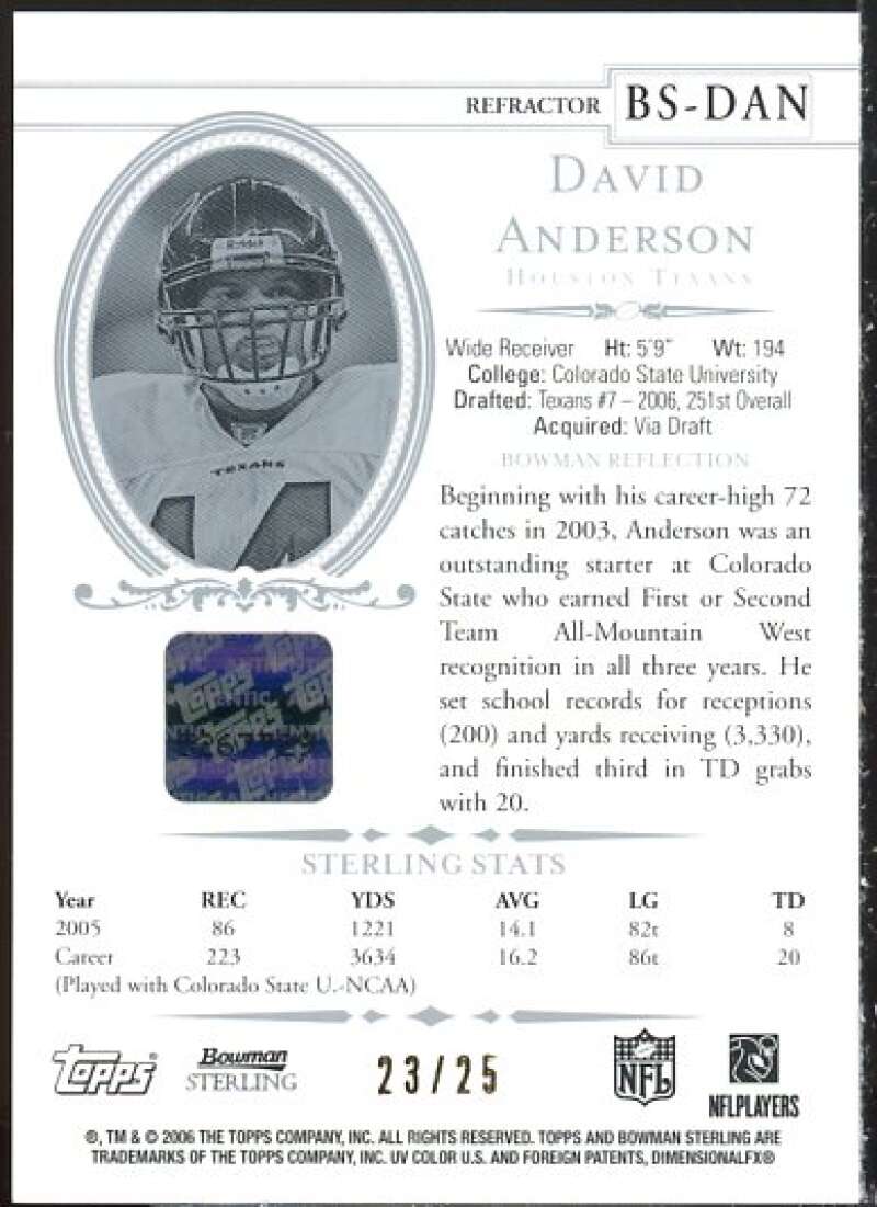David Anderson AU Rookie Card 2006 Bowman Sterling #DAN  Image 2