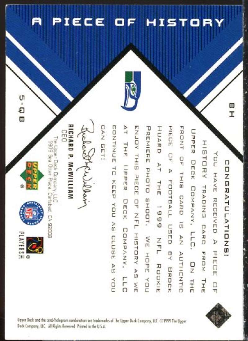 Brock Huard Rookie Card 1999 Black Diamond A Piece of History #BH  Image 2