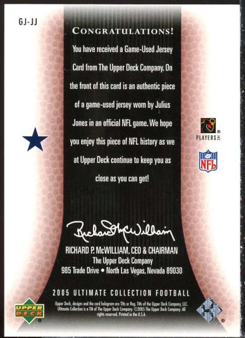 Julius Jones Card 2005 Ultimate Collection Game Jersey Platinum #GJJJ  Image 2