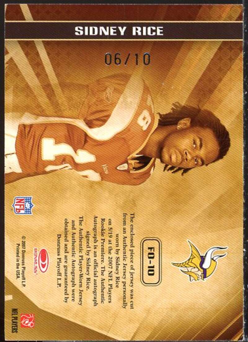 Sidney Rice 2007 Leaf Rookies Stars Freshman Orientation Materials Jersey #10  Image 2