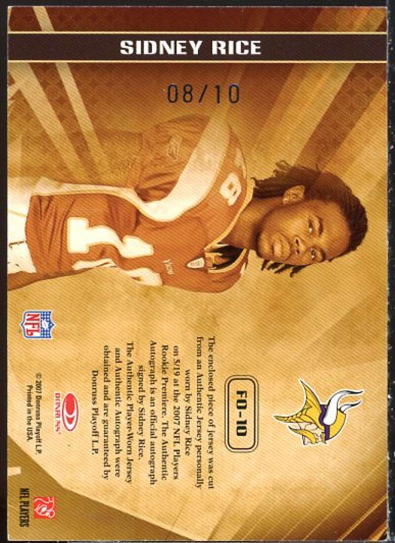 Sidney Rice 2007 Leaf Rookies Stars Freshman Orientation Materials Jersey #10  Image 2