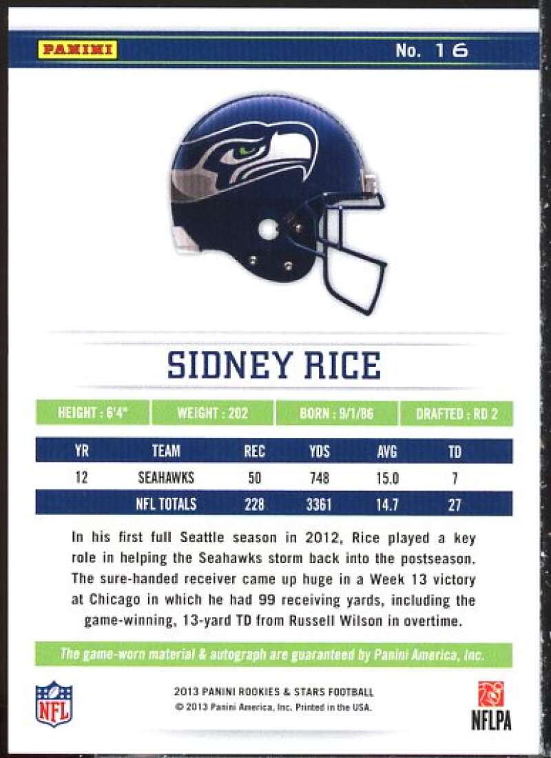 Sidney Rice 2013 Rookies and Stars Longevity Materials Autographs Sapphire #16  Image 2