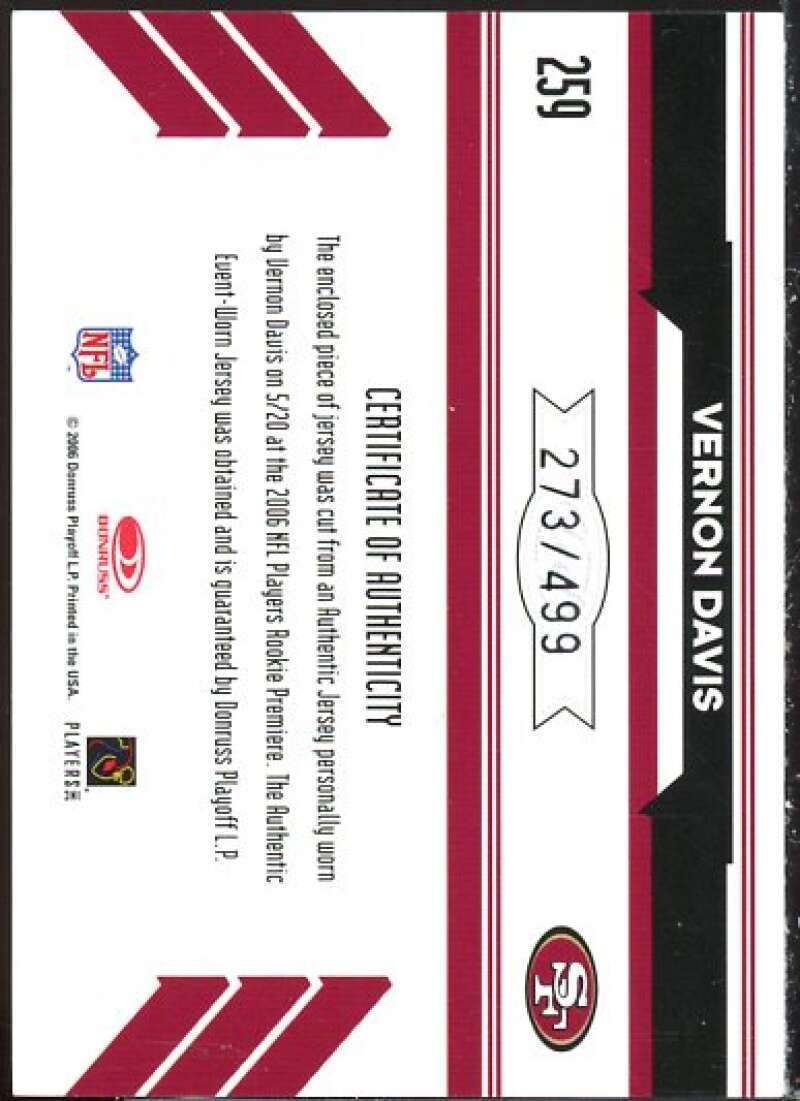 Vernon Davis JSY 2006 Leaf Rookies and Star Longevity Target Ruby Parallel #259  Image 2