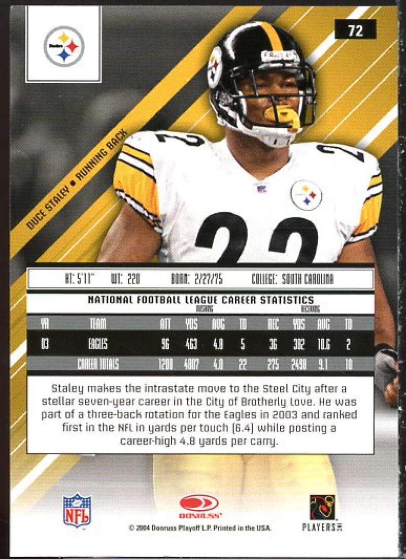 Duce Staley Card 2004 Leaf Rookies and Stars Longevity Materials Gold #72  Image 2