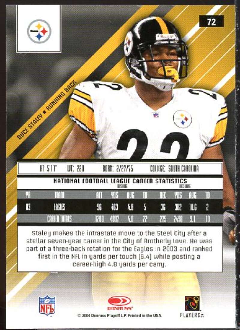 Duce Staley Card 2004 Leaf Rookies and Stars Longevity Materials Ruby #72  Image 2