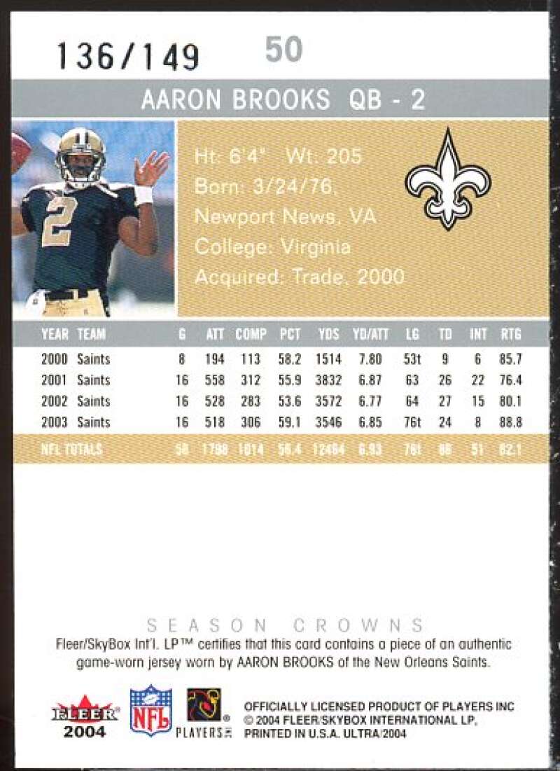 Aaron Brooks Card 2004 Ultra Season Crowns Game Used Silver #50  Image 2