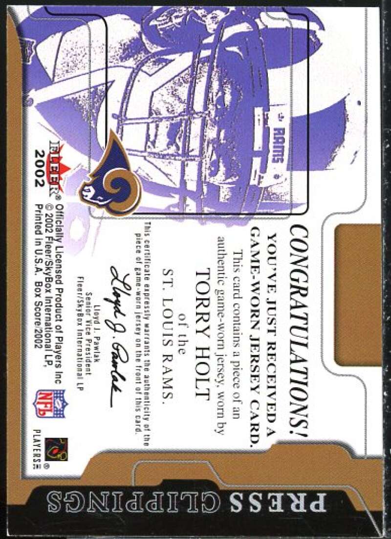Torry Holt Card 2002 Fleer Box Score Press Clippings Jerseys #6  Image 2