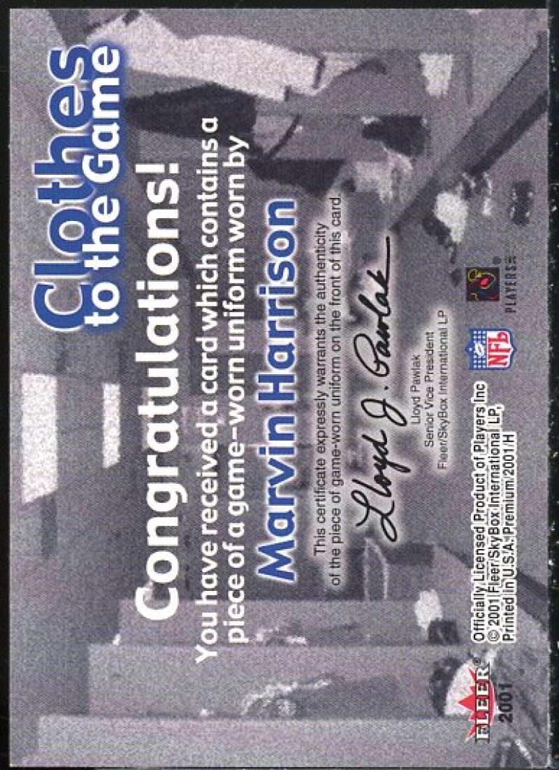 Marvin Harrison Card 2001 Fleer Premium Clothes to the Game #9  Image 2