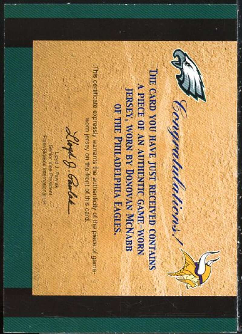 McNabb JSY/Culpepper 2002 Fleer Tradition Classic Combinations Memorabilia #21  Image 2