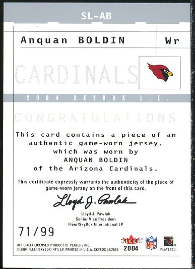 Anquan Boldin Card 2004 SkyBox LE Sky's the Limit Jerseys Silver #SLAB  Image 2