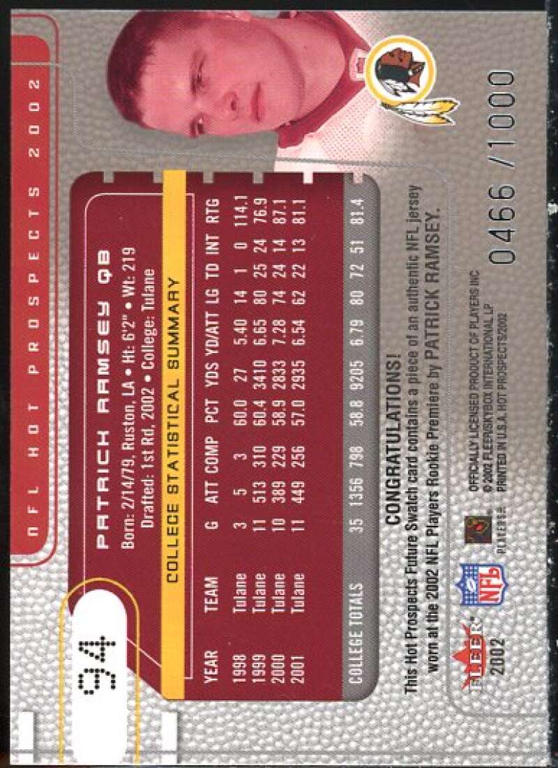 Patrick Ramsey JSY RC Card 2002 Hot Prospects #94  Image 2
