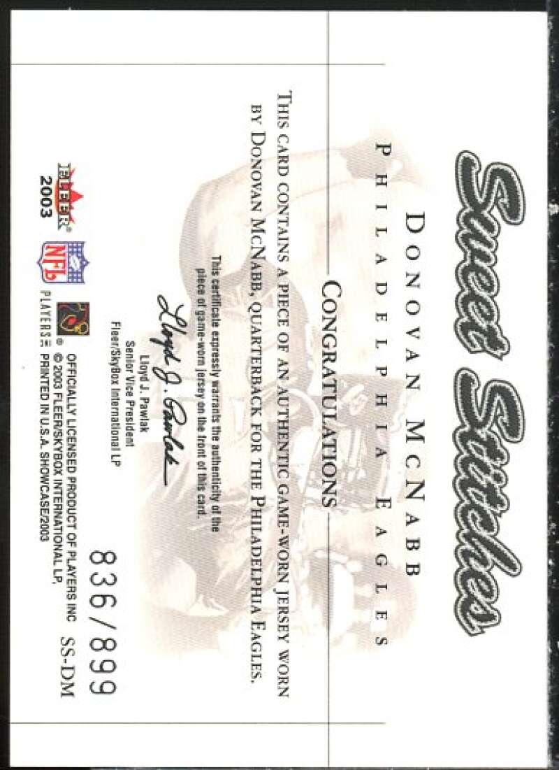 Donovan McNabb Card 2003 Fleer Showcase Sweet Stitches Jerseys #10  Image 2
