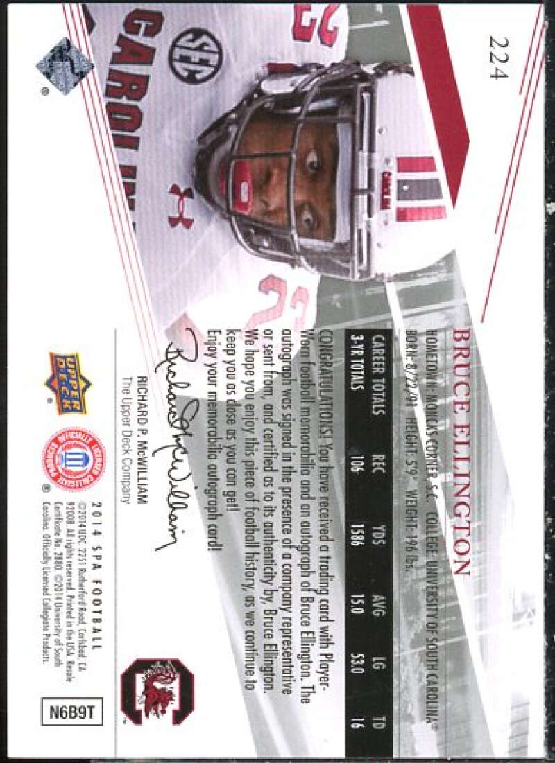 Bruce Ellington JSY AU Rookie Card 2014 SP Authentic #224  Image 2