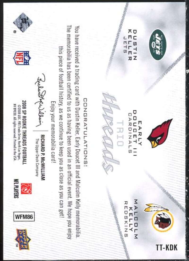 Dustin Keller/Early Doucet/Kelly 2008 SP Rookie Threads Trio Threads 60 #TTKDK  Image 2