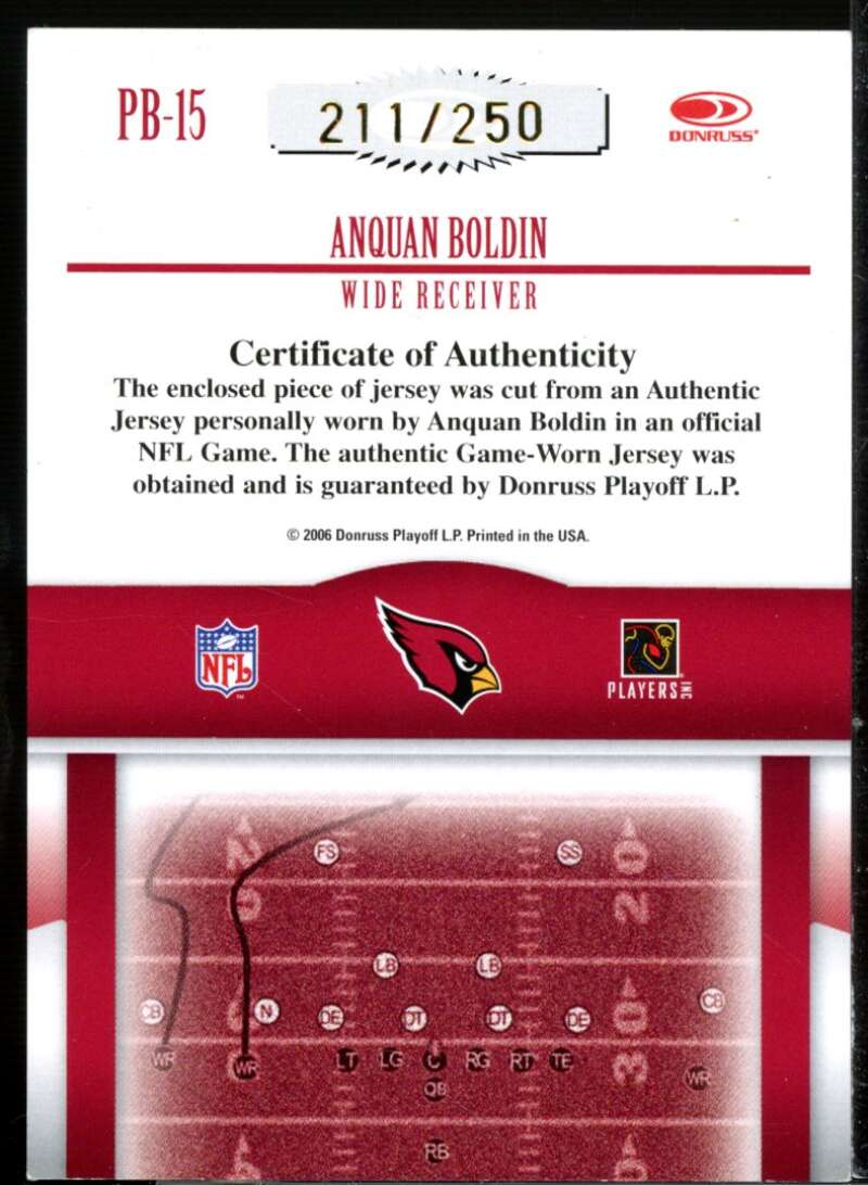 Anquan Boldin Card 2006 Donruss Gridiron Gear Playbook Jerseys X's #15  Image 2