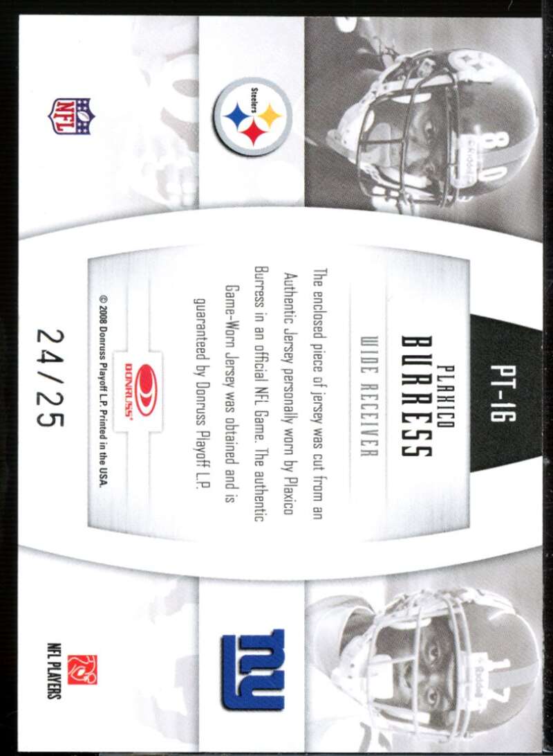 Plaxico Burress 2008 Gridiron Gear Player Timeline Jerseys Jumbo Swatch #16  Image 2