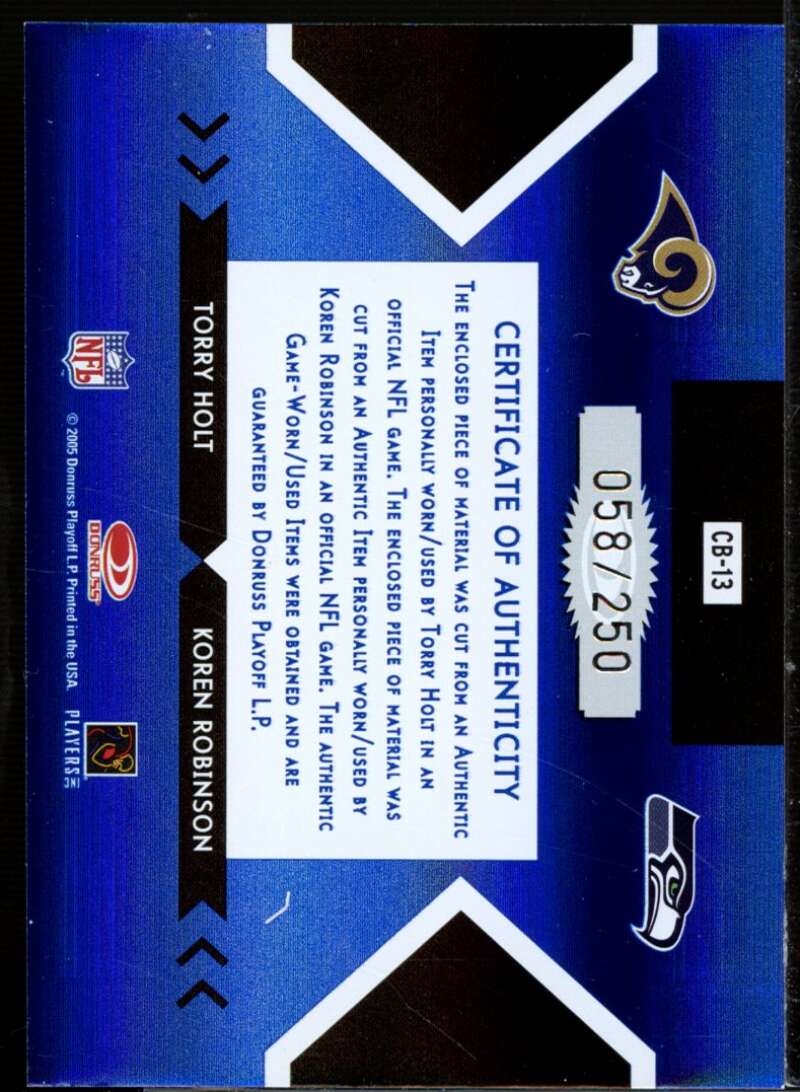 Torry Holt/Koren Robinson Card 2005 Donruss Elite Face 2 Face Jerseys #CB13  Image 2