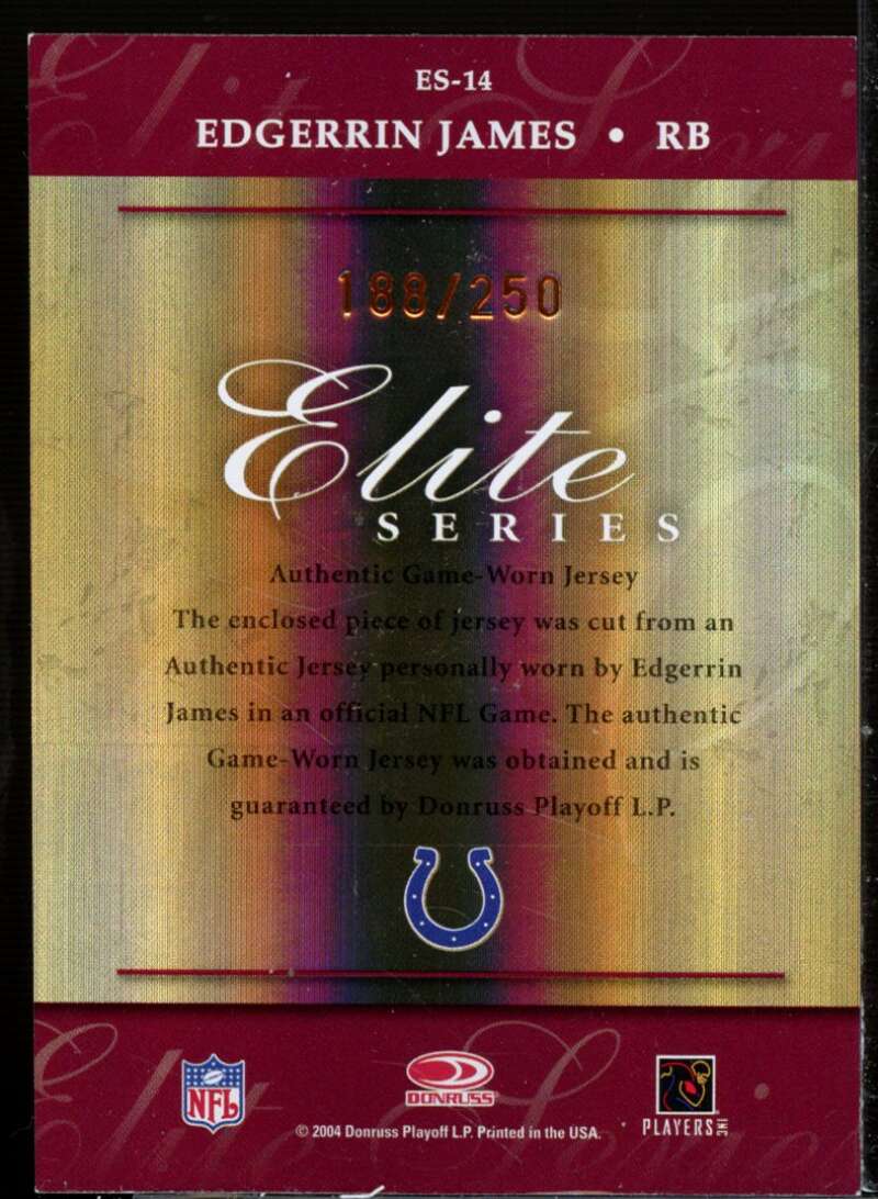 Edgerrin James Card 2004 Donruss Elite Series Jerseys Bronze #ES14  Image 2