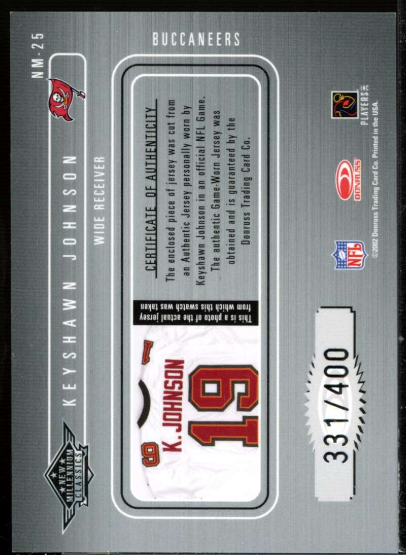 Keyshawn Johnson 2002 Donruss Classics New Millennium Classics Jerseys #NM25  Image 2