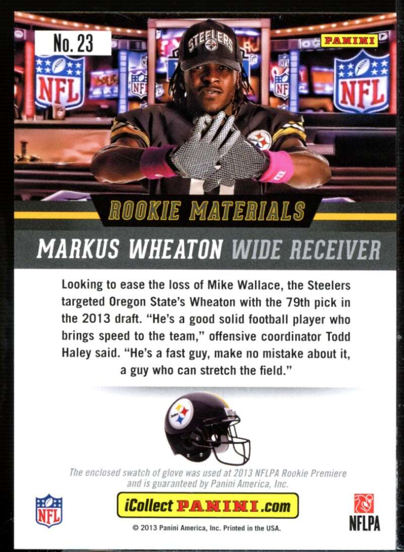 Markus Wheaton Card 2013 Panini National Convention Rookie Materials Glove #23  Image 2