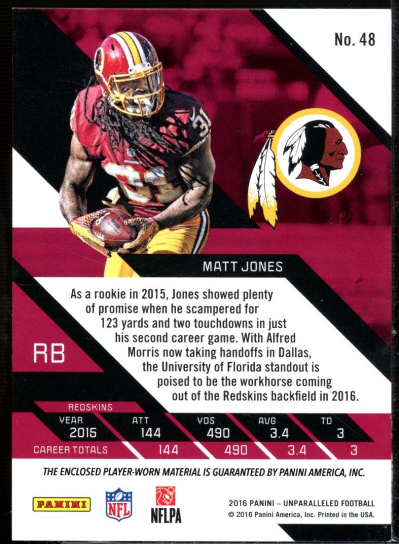 Matt Jones Card 2016 Panini Unparalleled Jumbo Jerseys #48  Image 2
