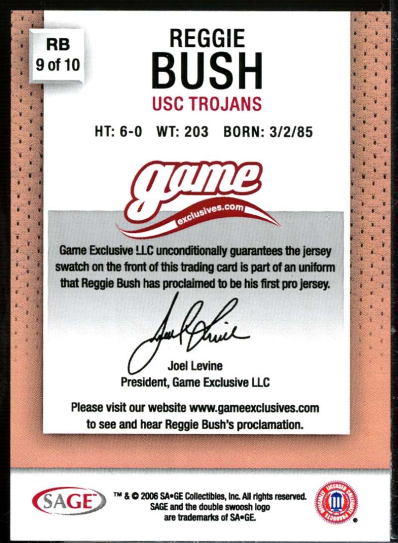 Reggie Bush NFL Rookie 2006 SAGE Game Exclusive Reggie Bush Jerseys Bronze #RB9  Image 2