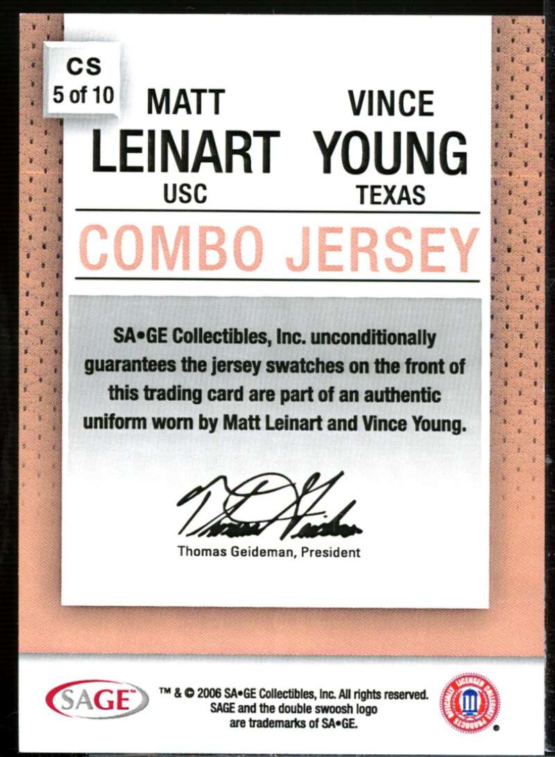 Matt Leinart/Vince Young 2006 SAGE Game Exclusive Jersey Combos Bronze #CS5  Image 2