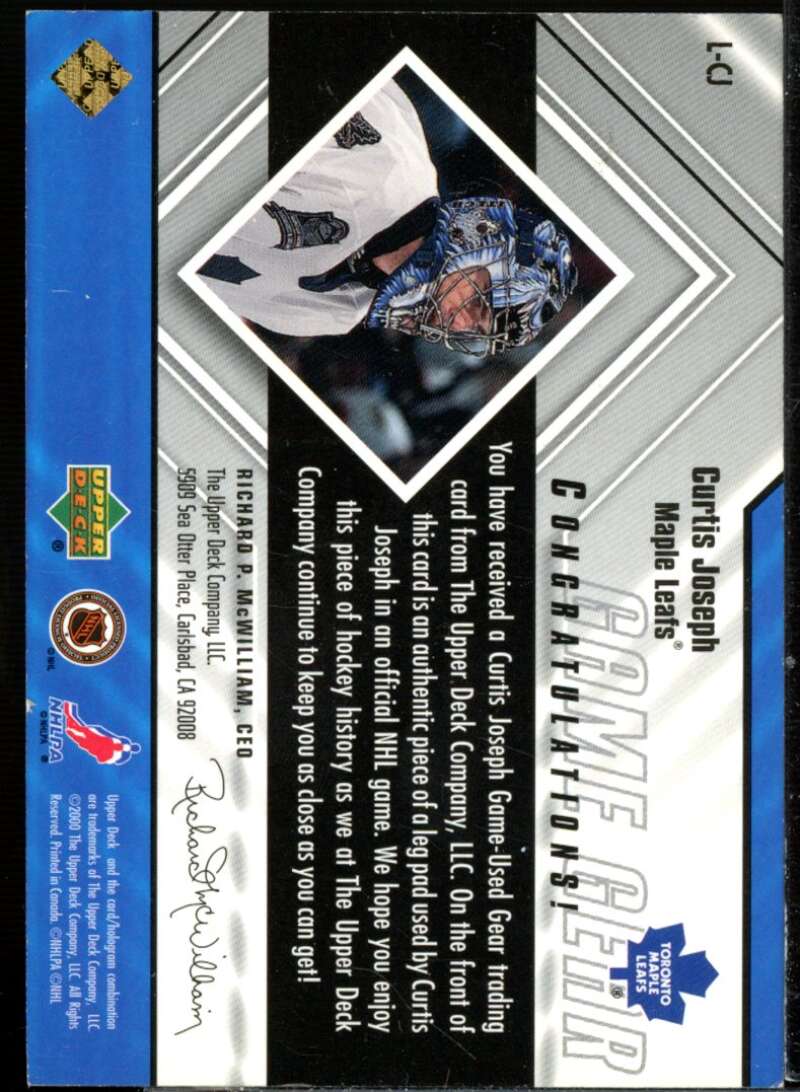 Curtis Joseph Pad Card 2000-01 Black Diamond Game Gear #LCJ  Image 2