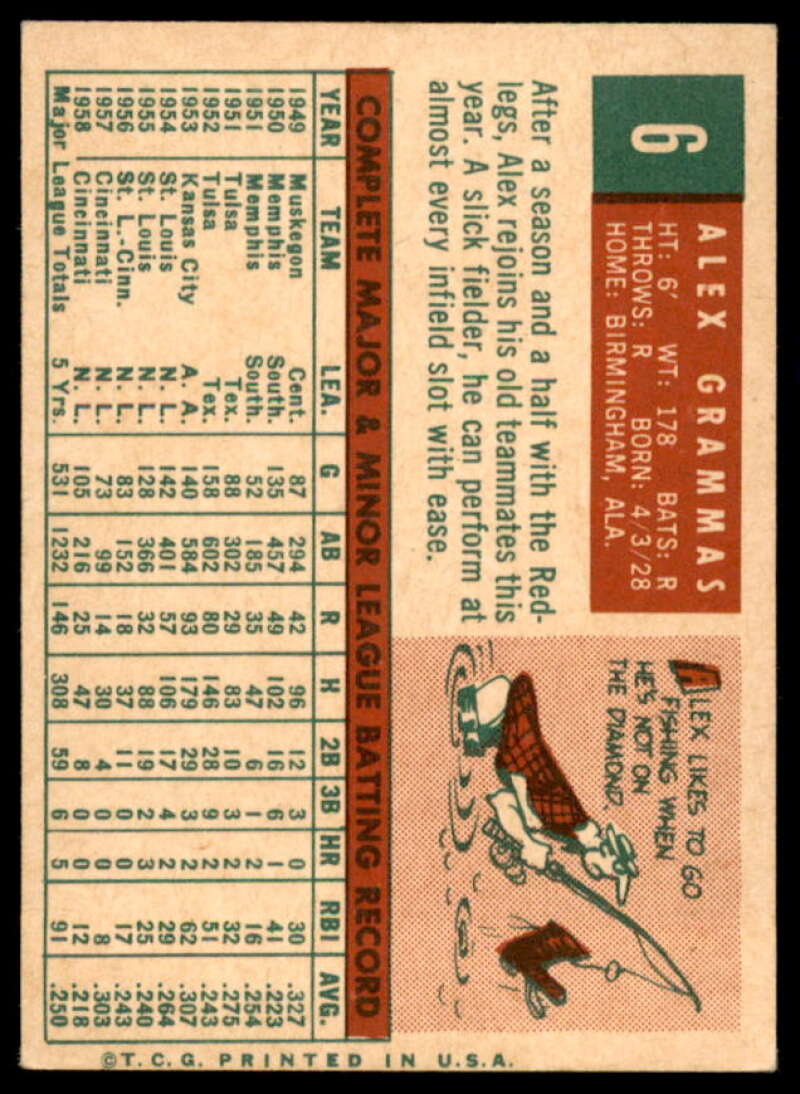 Alex Grammas Card 1959 Topps #6  Image 2