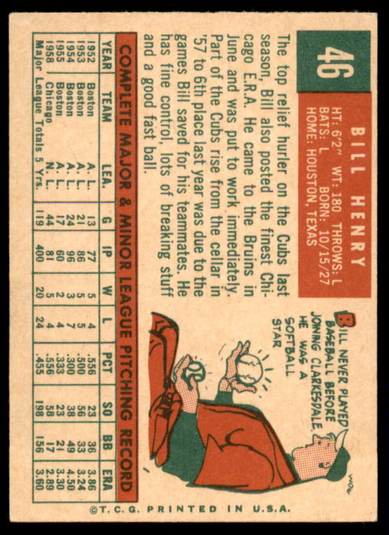 Bill R. Henry Card 1959 Topps #46  Image 2