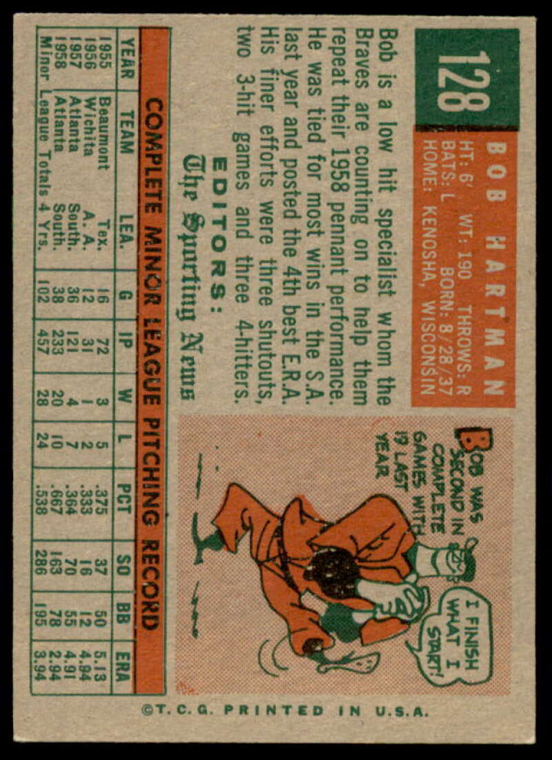 Bob Hartman RS Rookie Card 1959 Topps #128  Image 2