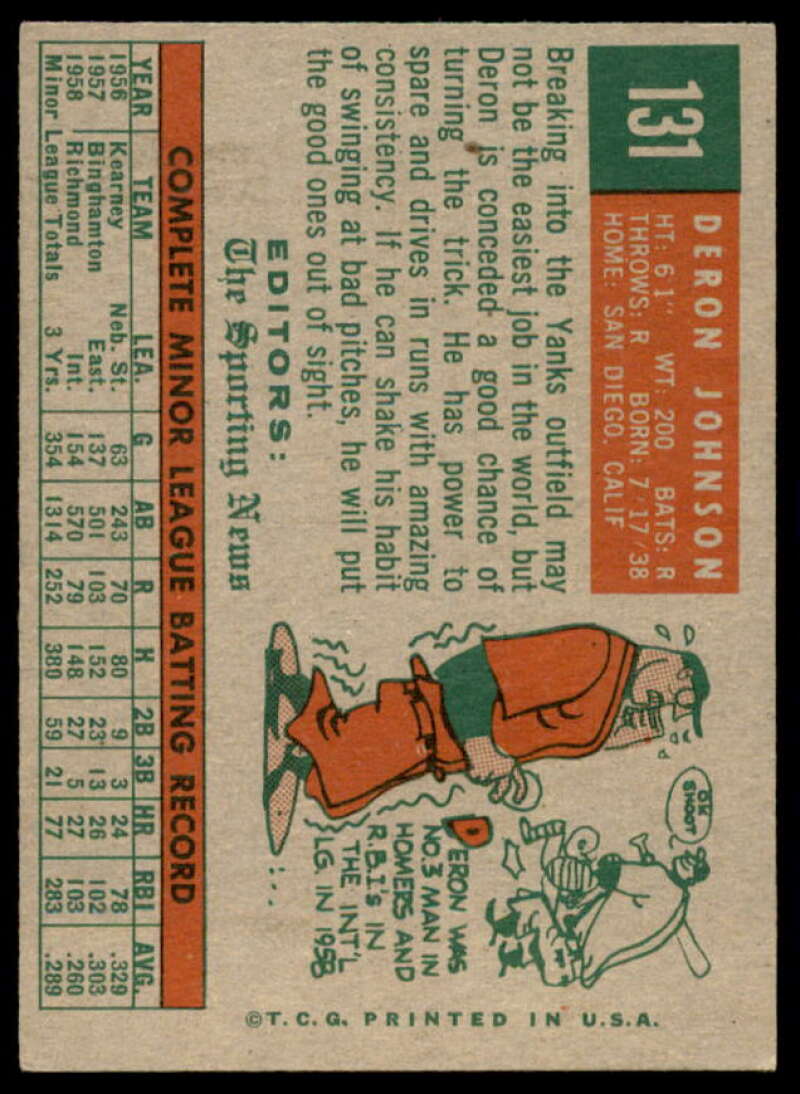 Deron Johnson RS Rookie Card 1959 Topps #131  Image 2