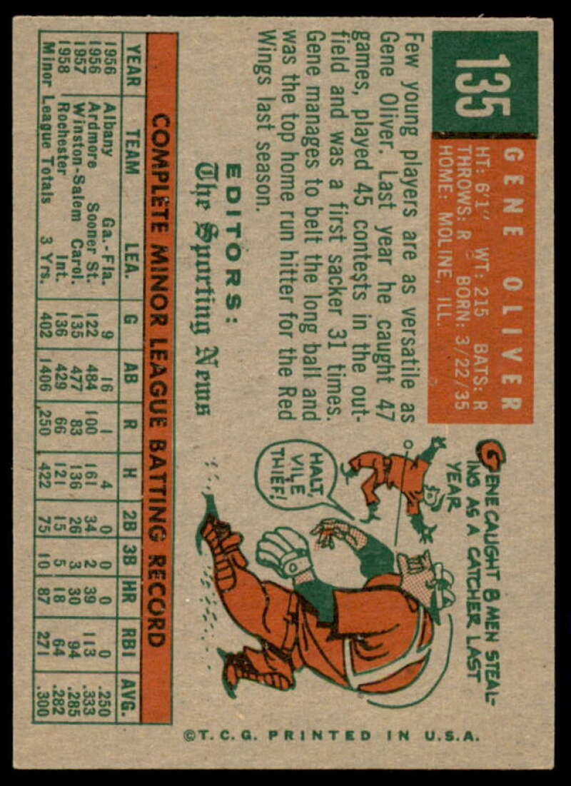 Gene Oliver RS Rookie Card 1959 Topps #135  Image 2