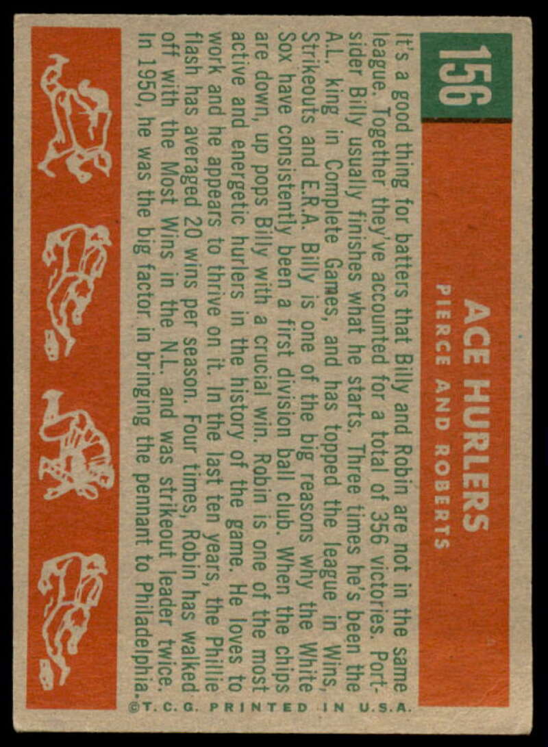 Ace Hurlers/Billy Pierce/Robin Roberts Card 1959 Topps #156  Image 2