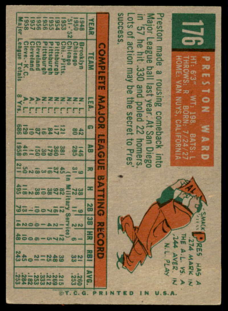 Preston Ward Card 1959 Topps #176  Image 2