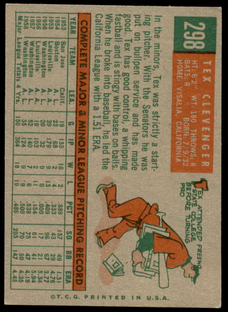 Tex Clevenger Card 1959 Topps #298  Image 2