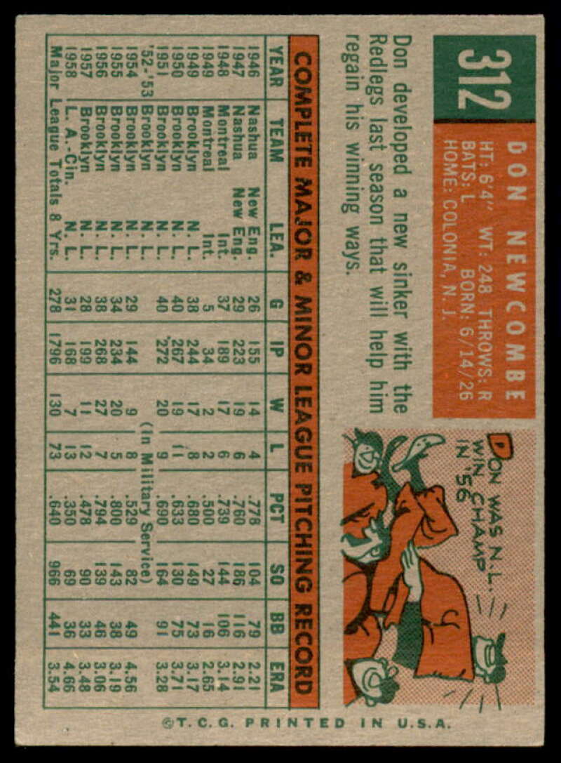 Don Newcombe Card 1959 Topps #312  Image 2