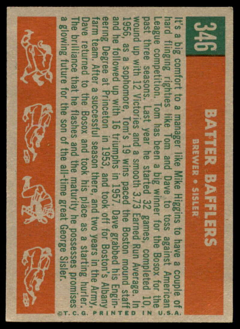 Batter Bafflers/Dave Sisler/Tom Brewer Card 1959 Topps #346  Image 2