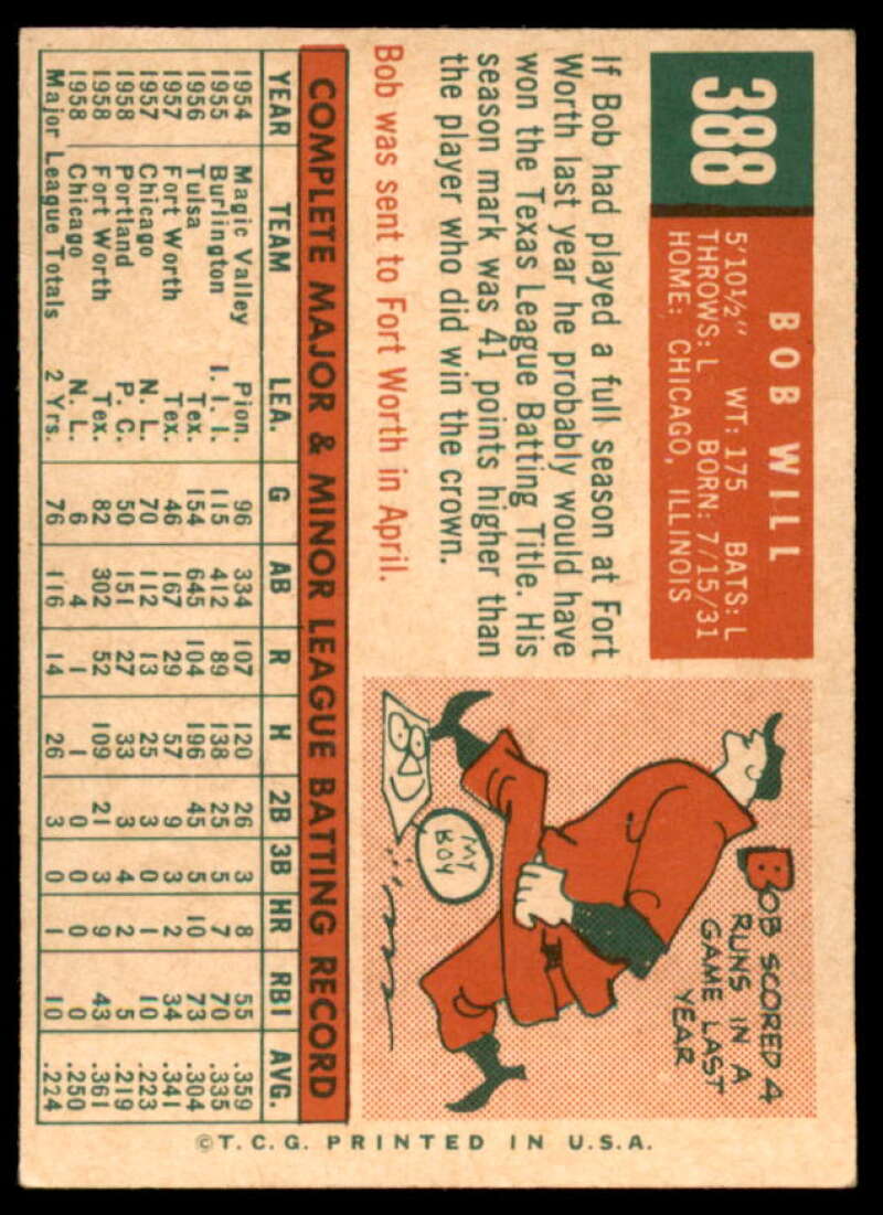 Bob Will Rookie Card 1959 Topps #388  Image 2