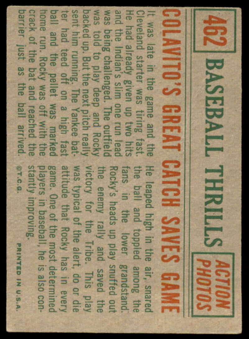 Rocky Colavito BT/Great Catch Card 1959 Topps #462  Image 2