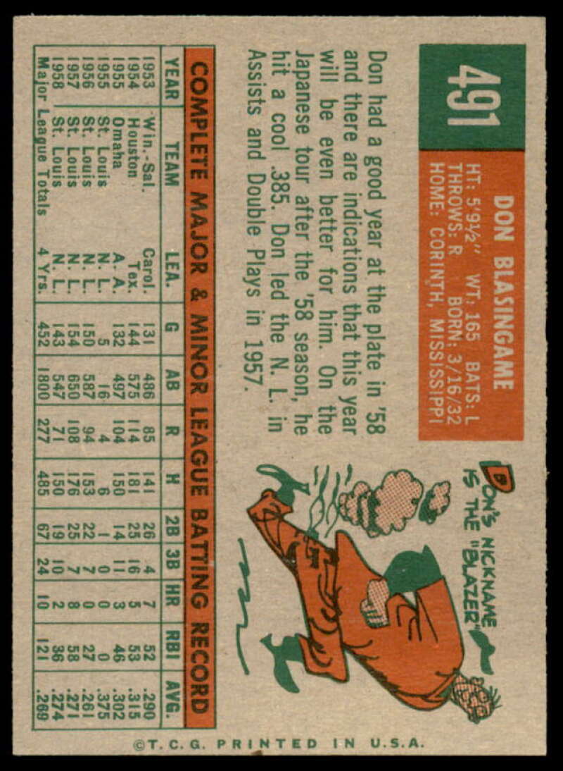 Don Blasingame Card 1959 Topps #491  Image 2