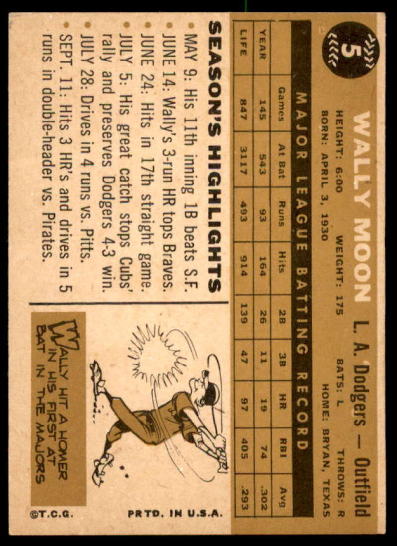 Wally Moon Card 1960 Topps #5  Image 2