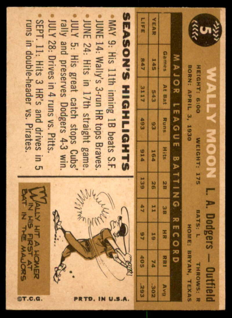 Wally Moon Card 1960 Topps #5  Image 2