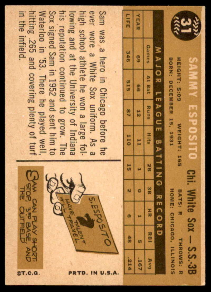 Sammy Esposito Card 1960 Topps #31  Image 2
