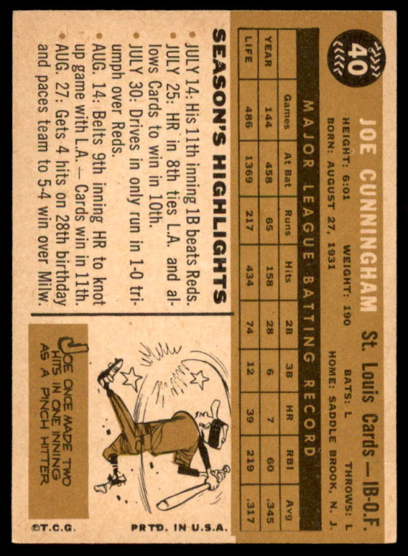 Joe Cunningham Card 1960 Topps #40  Image 2