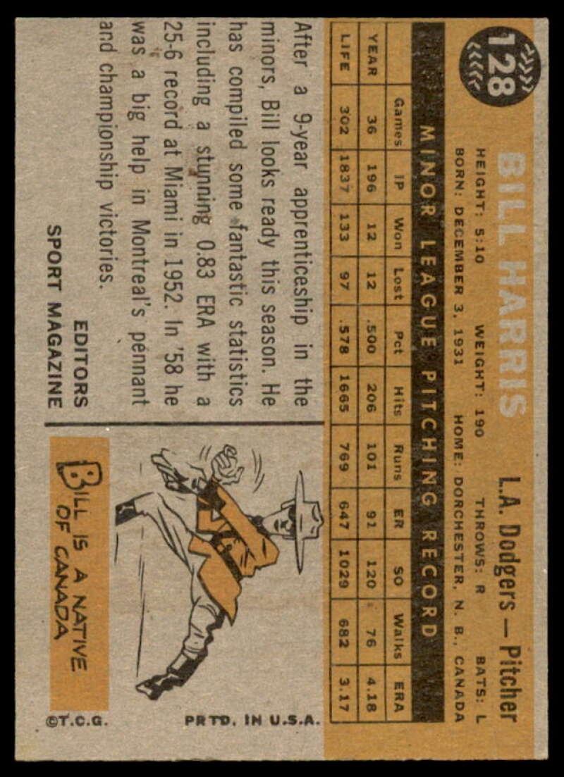 Bill Harris RS Rookie Card 1960 Topps #128  Image 2